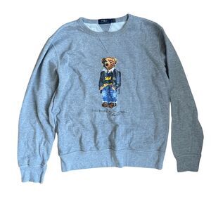 Polo Ralph Lauren Mens Gray Preppy Bear Fleece Pullover Sweatshirt Large